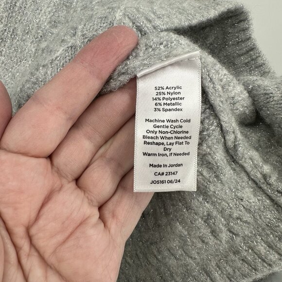 TALBOTS turtleneck sweater pullover metallic fair isle winter holiday gray LP - Picture 6 of 6